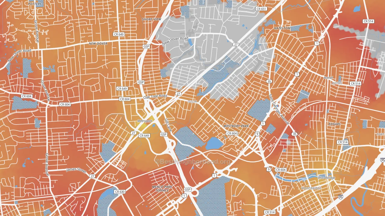 Transit Grade map of 08830, NJ