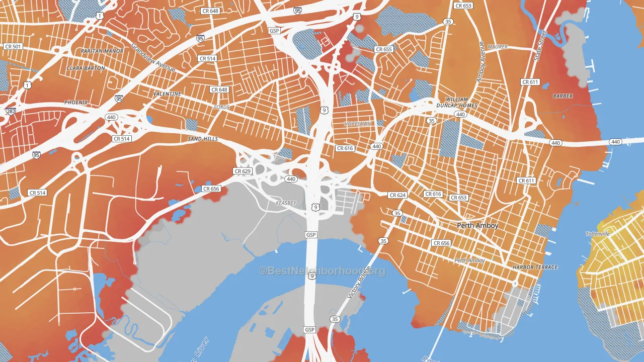 Transit Grade map of 08832, NJ