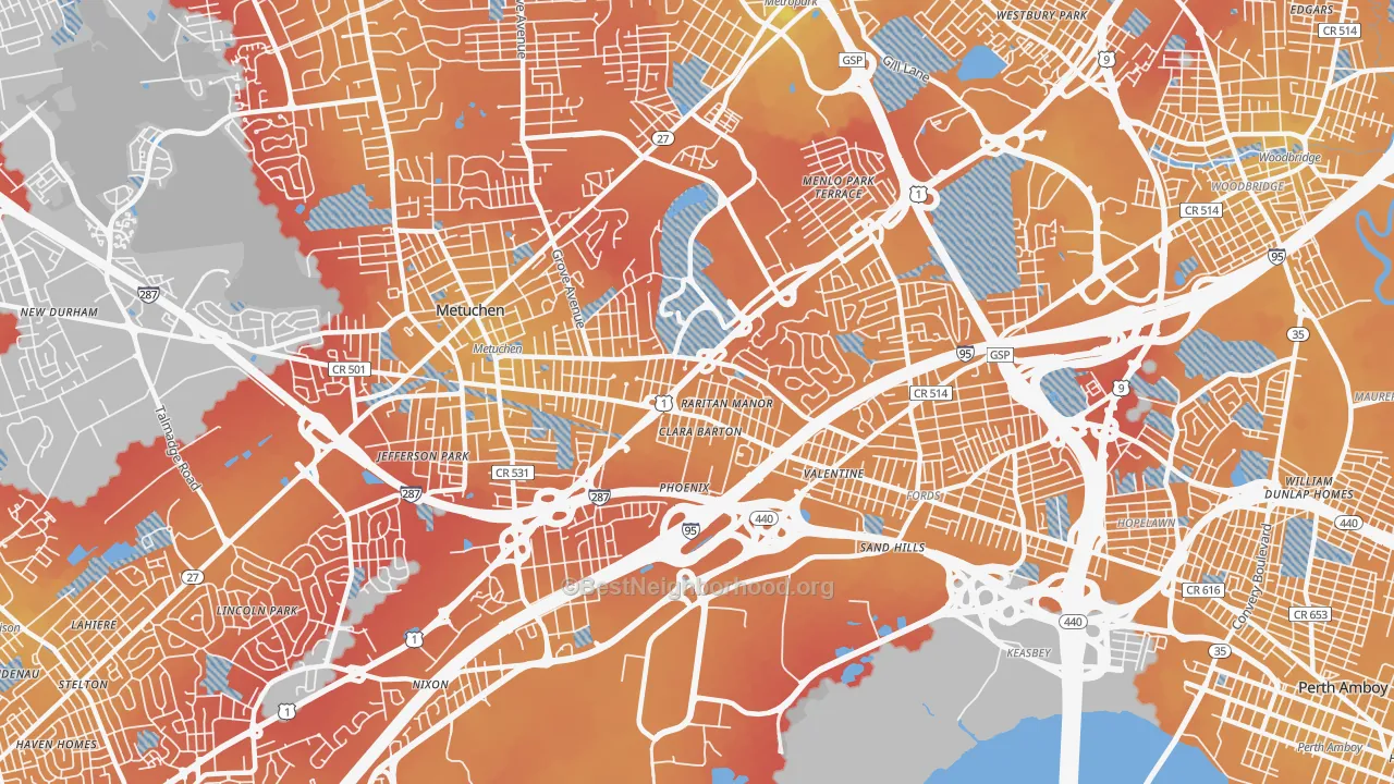 Transit Grade map of 08837, NJ