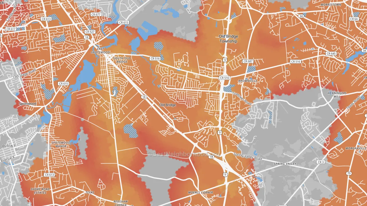 Transit Grade map of 08857, NJ