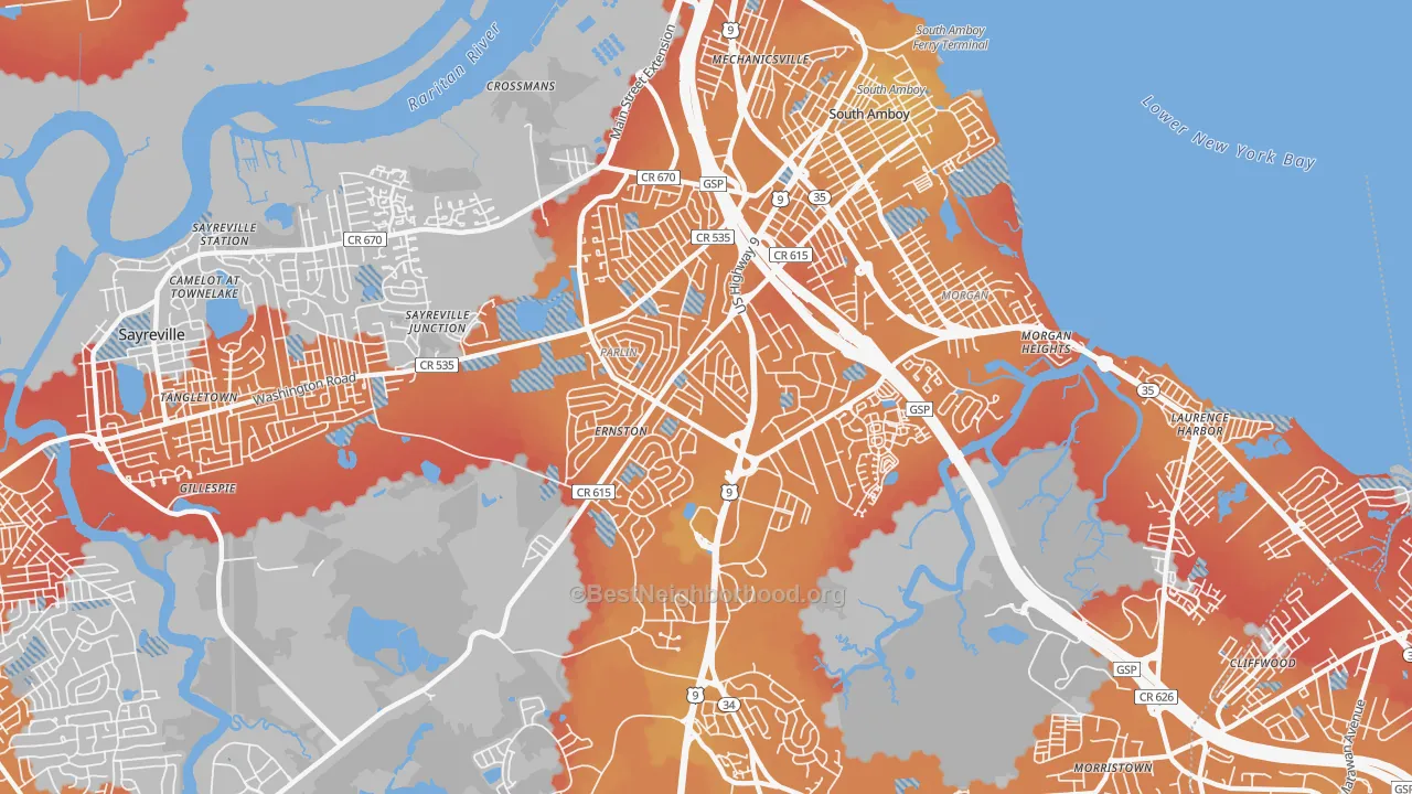 Transit Grade map of 08859, NJ
