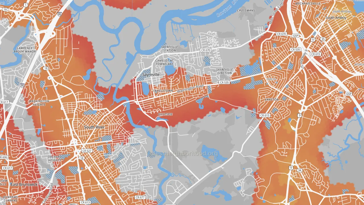Transit Grade map of 08872, NJ