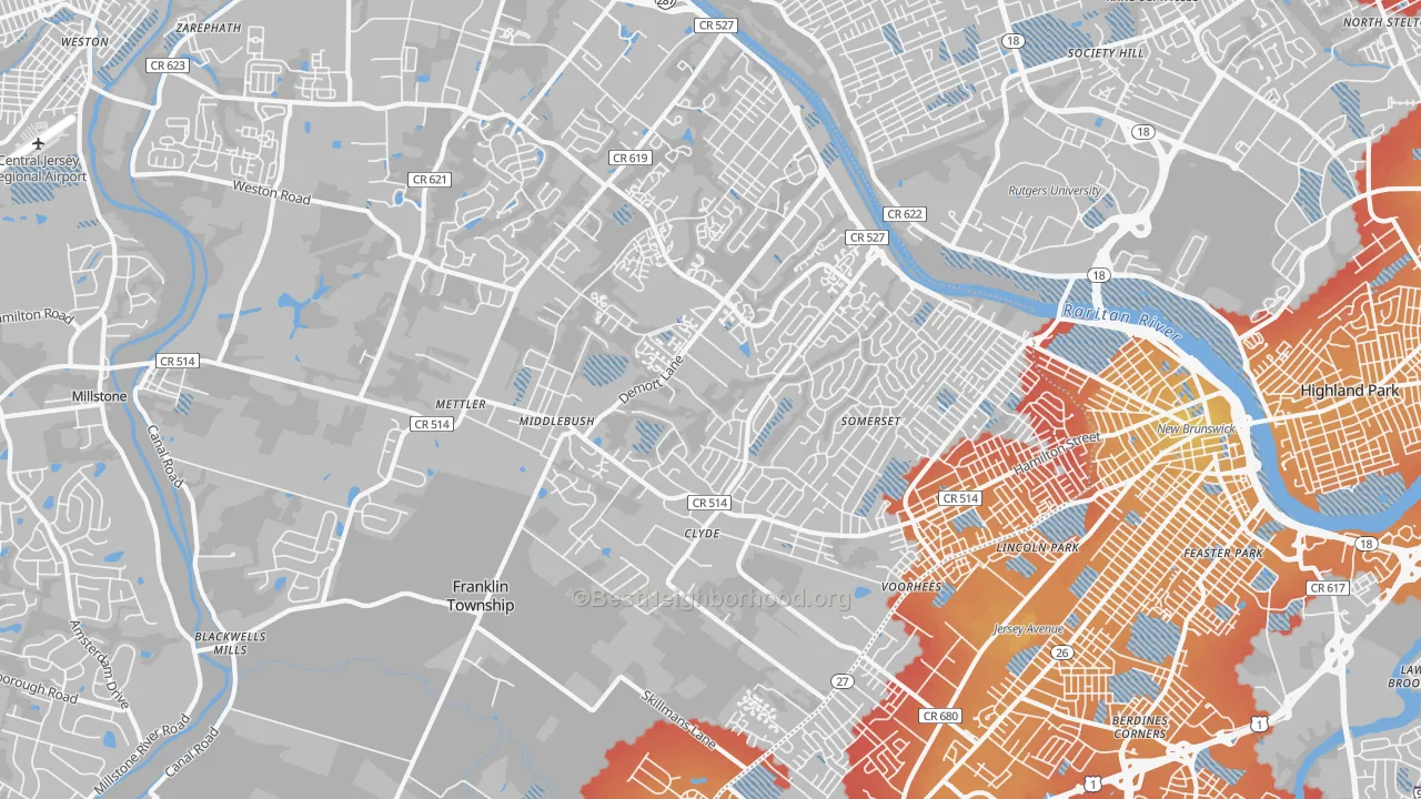 Transit Grade map of 08873, NJ