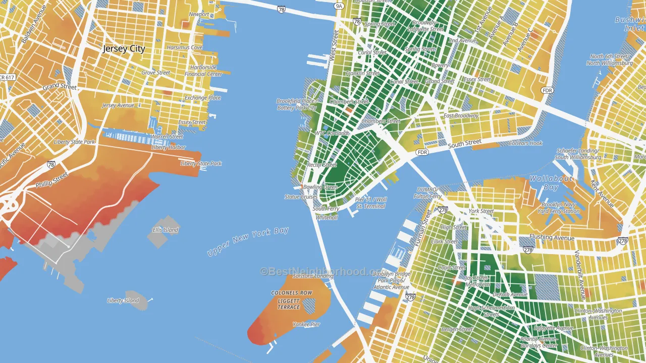 Transit Grade map of 10004, NY