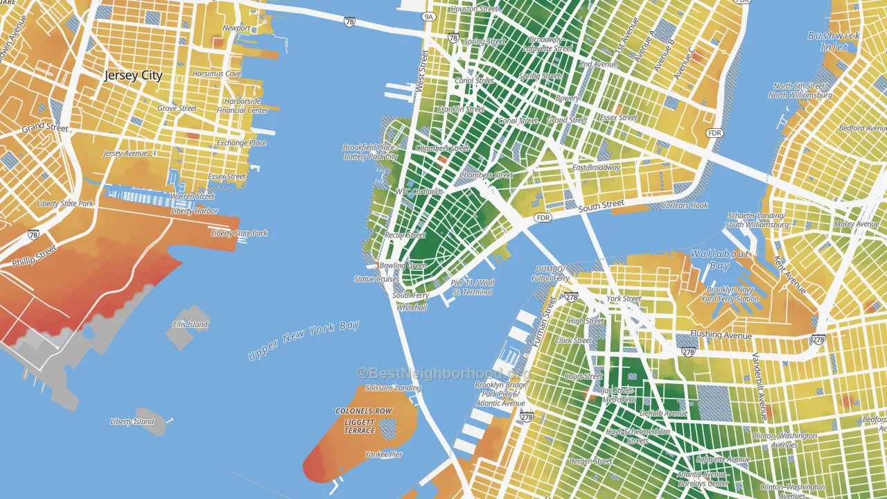 Transit Grade map of 10005, NY