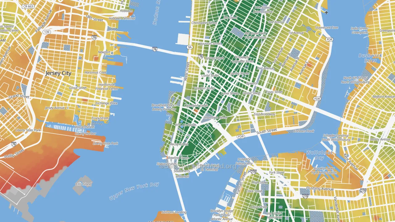 Transit Grade map of 10007, NY