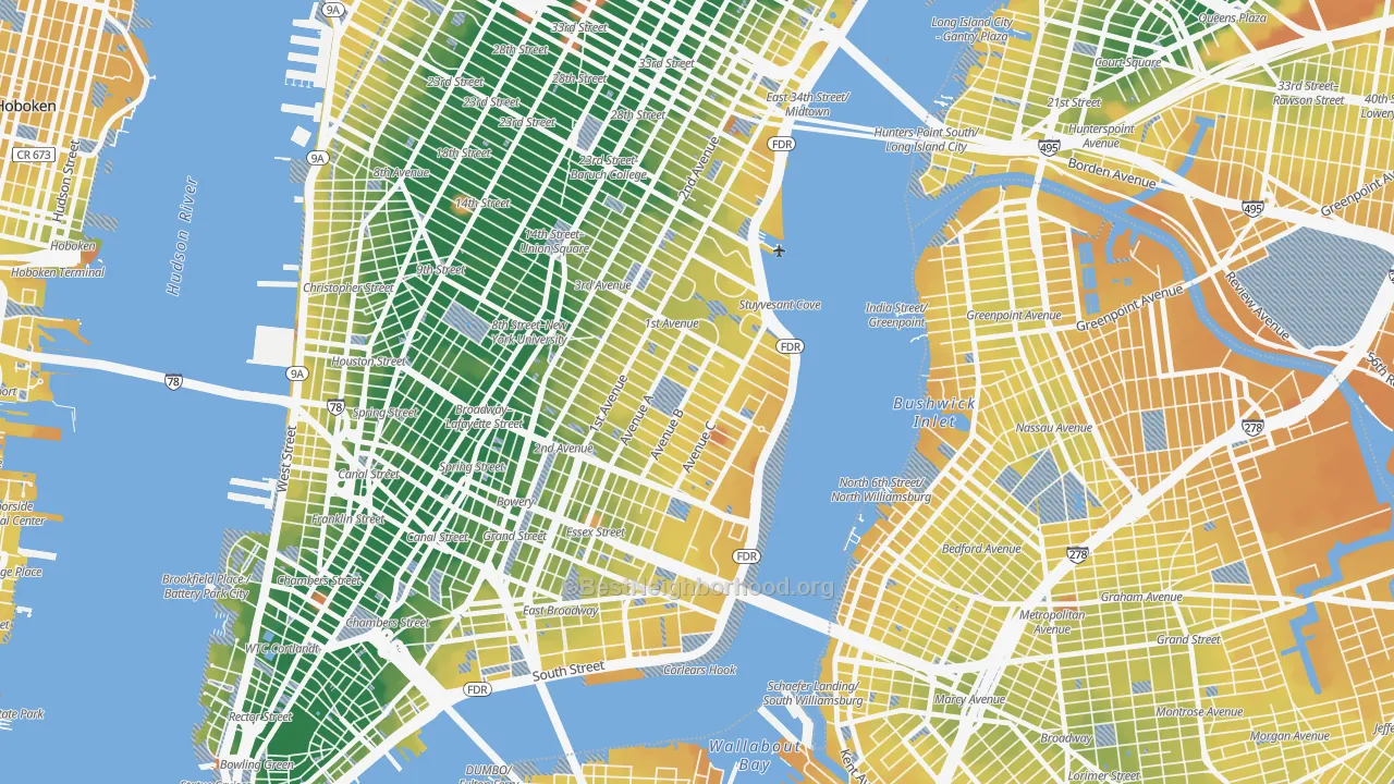 Transit Grade map of 10009, NY