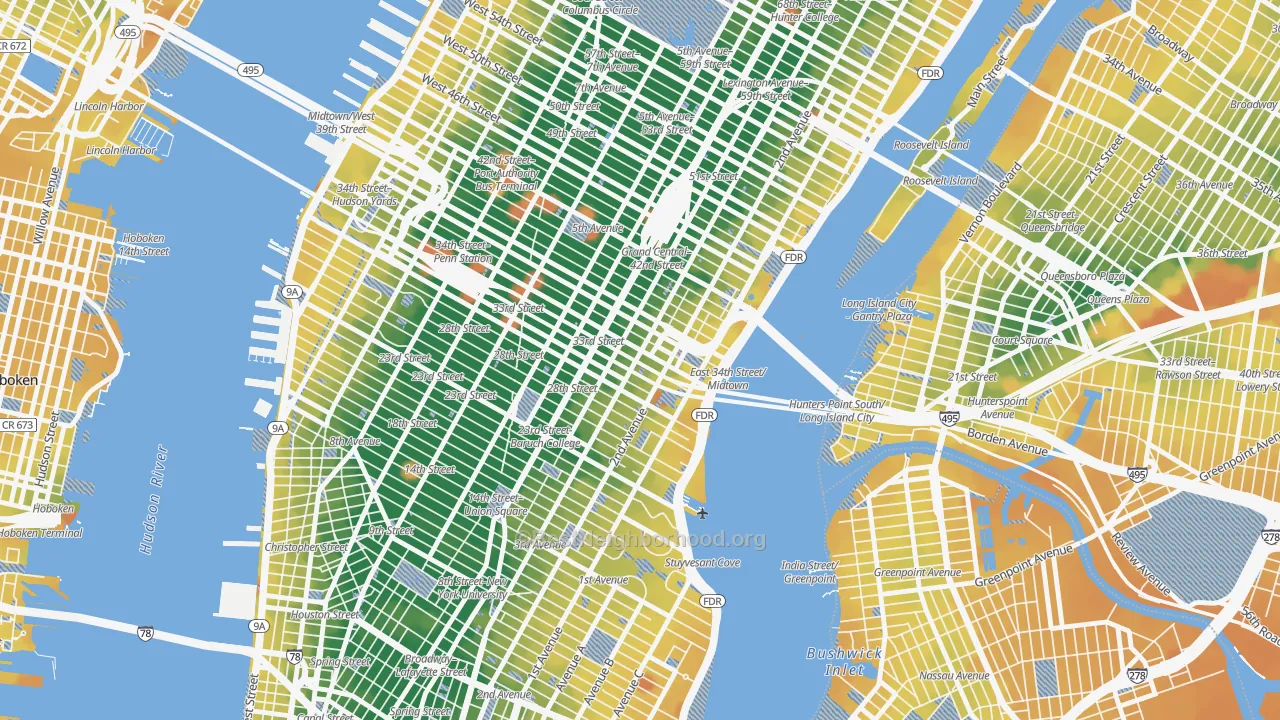 Transit Grade map of 10016, NY