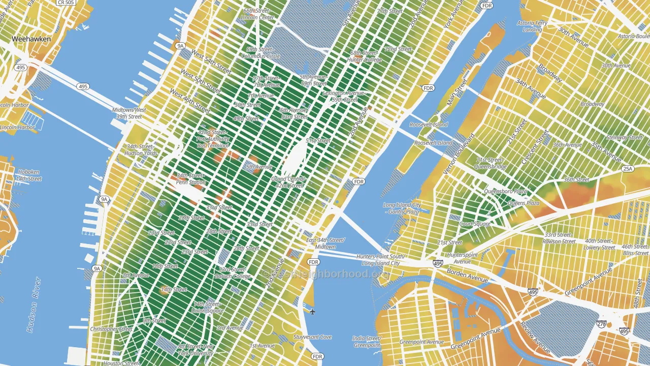 Transit Grade map of 10017, NY