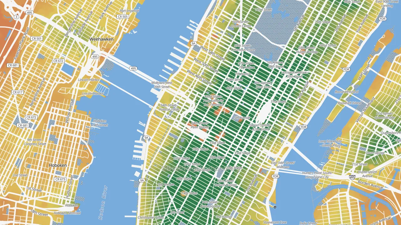 Transit Grade map of 10018, NY