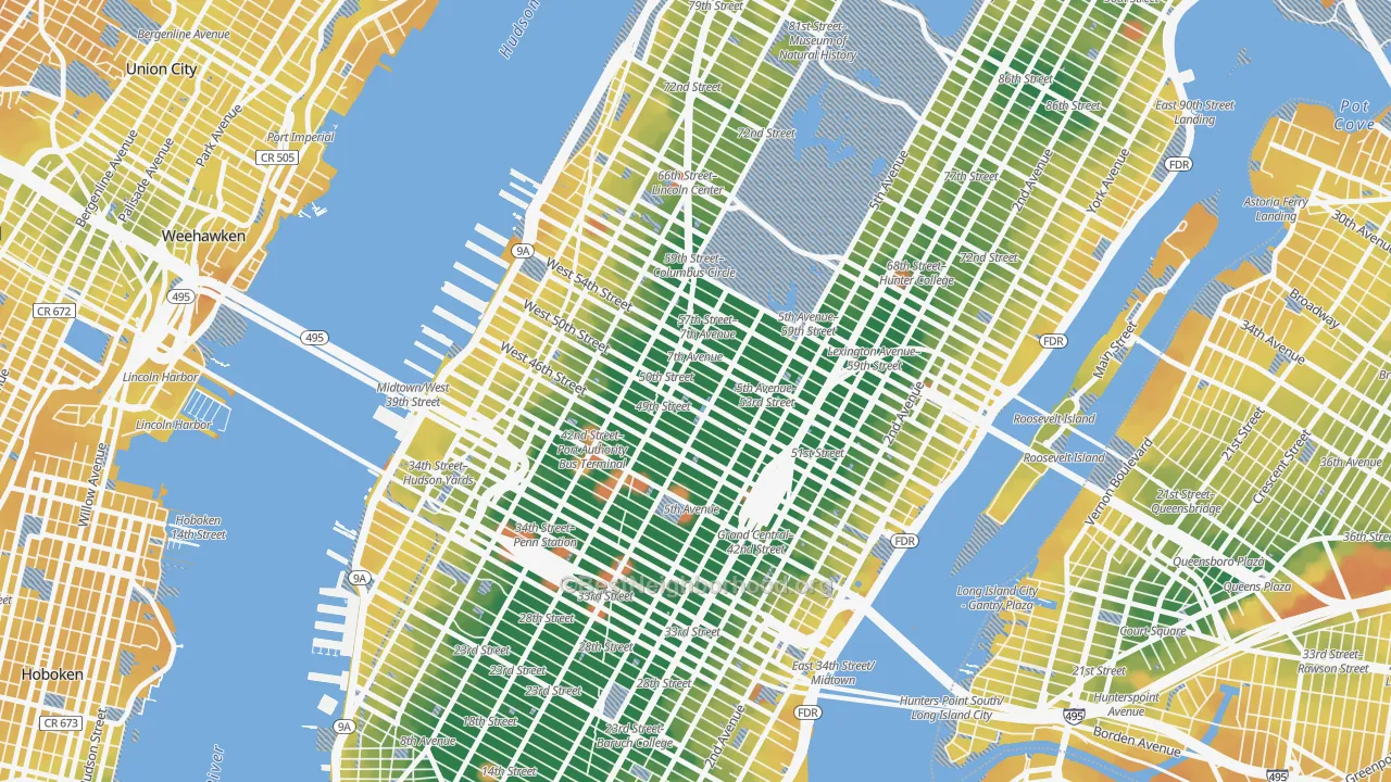 Transit Grade map of 10020, NY