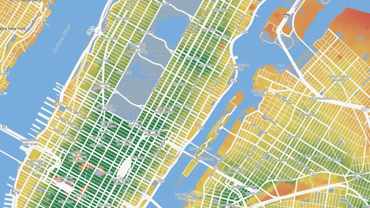 Transit Grade map of 10021, NY