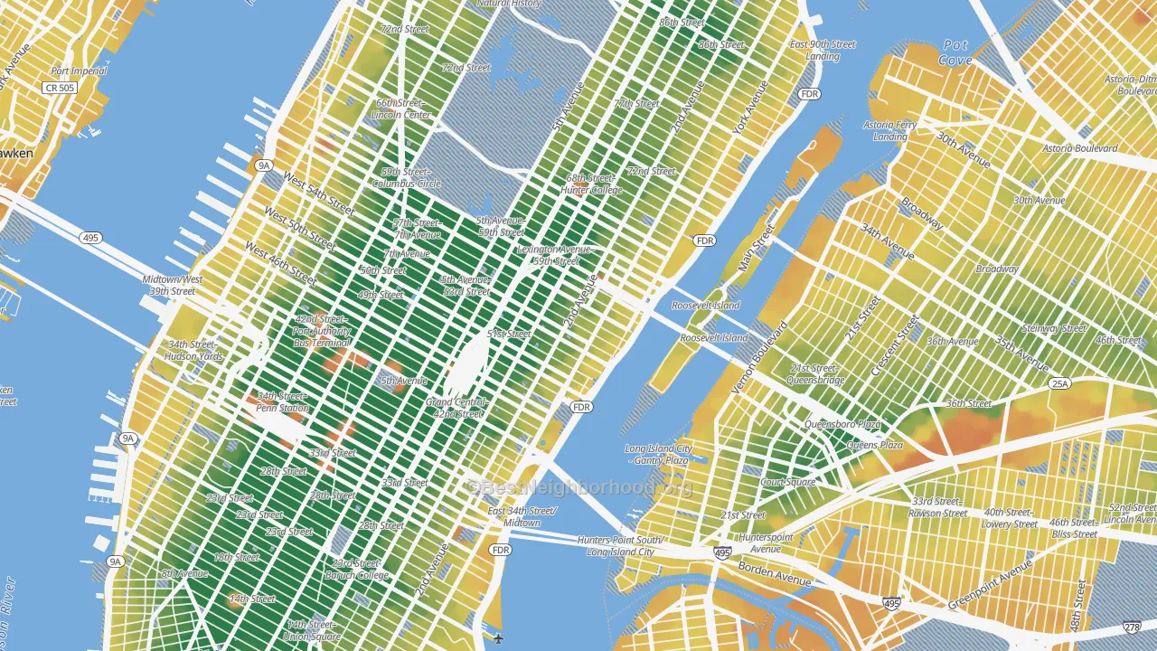 Transit Grade map of 10022, NY