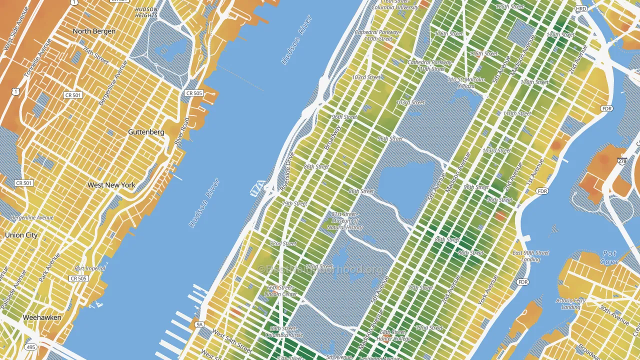 Transit Grade map of 10024, NY