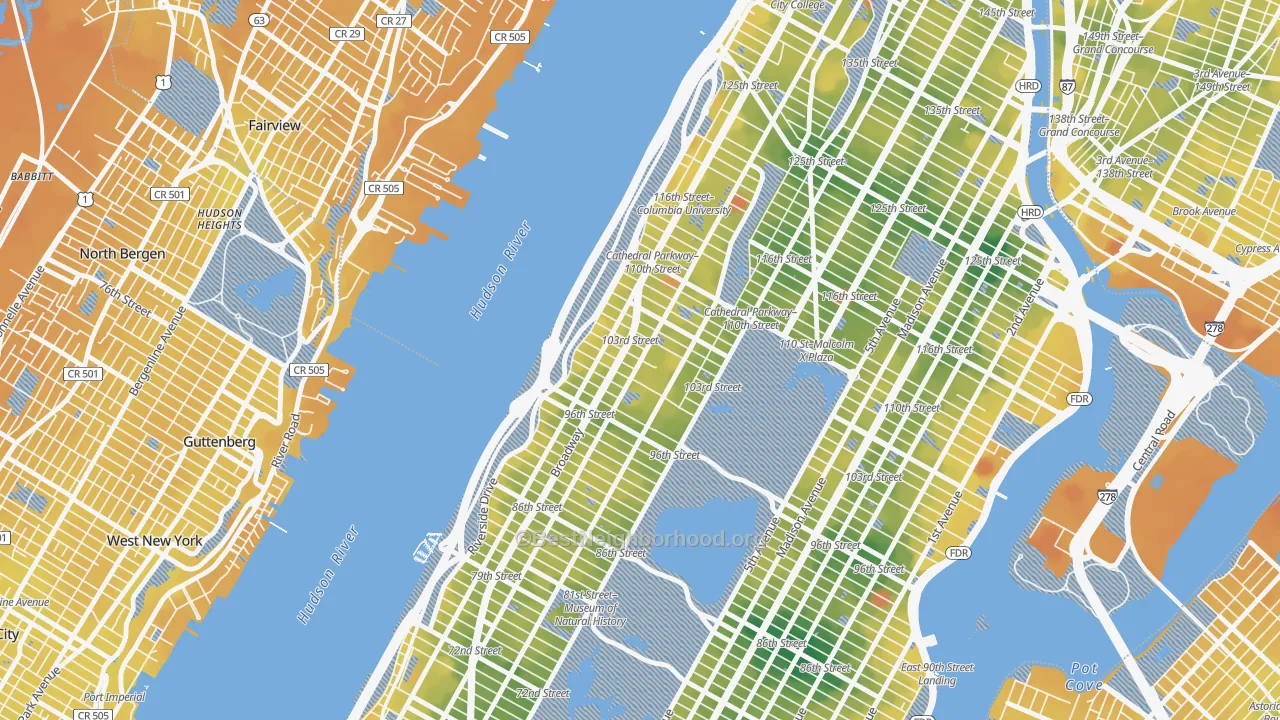 Transit Grade map of 10025, NY