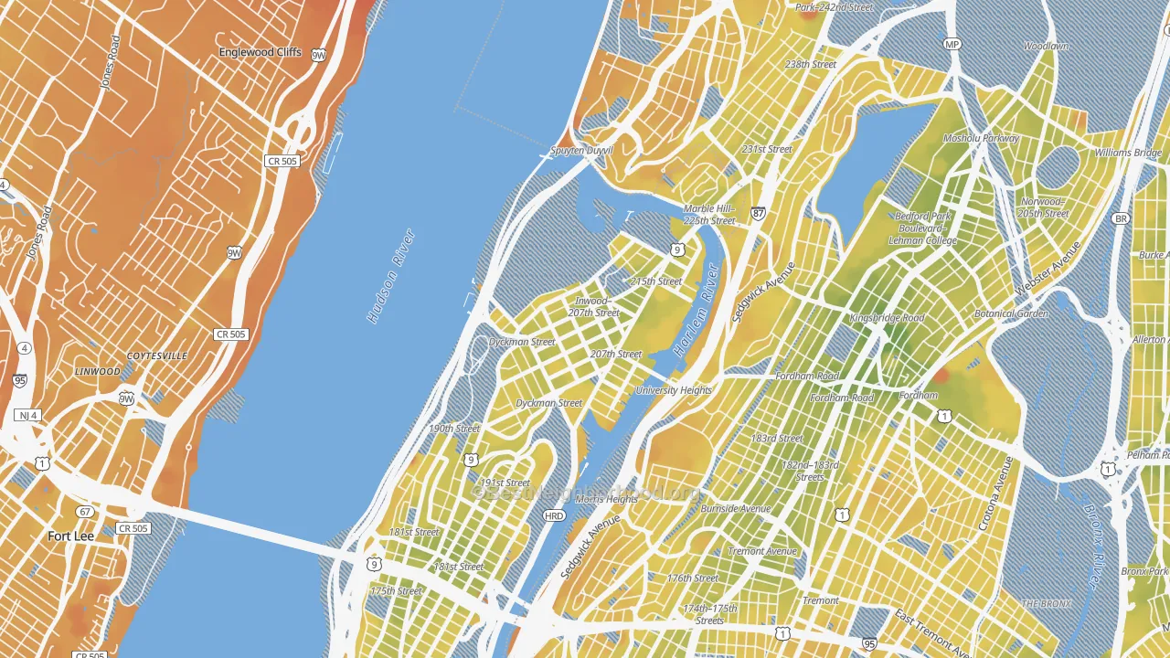 Transit Grade map of 10034, NY