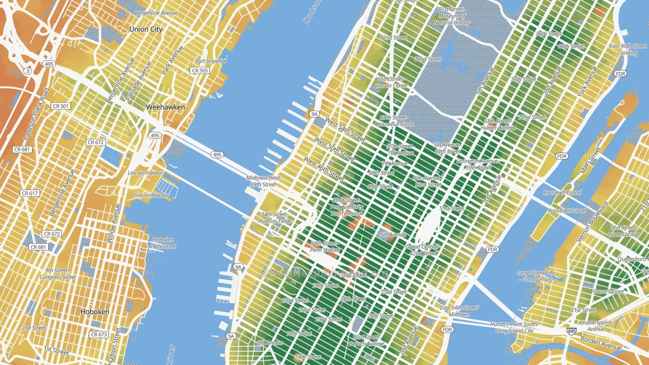 Transit Grade map of 10036, NY