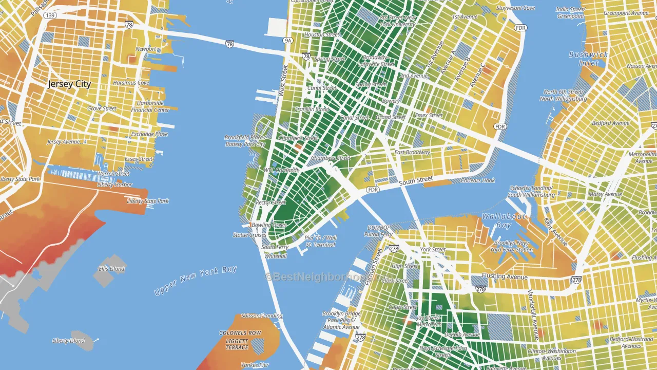 Transit Grade map of 10038, NY