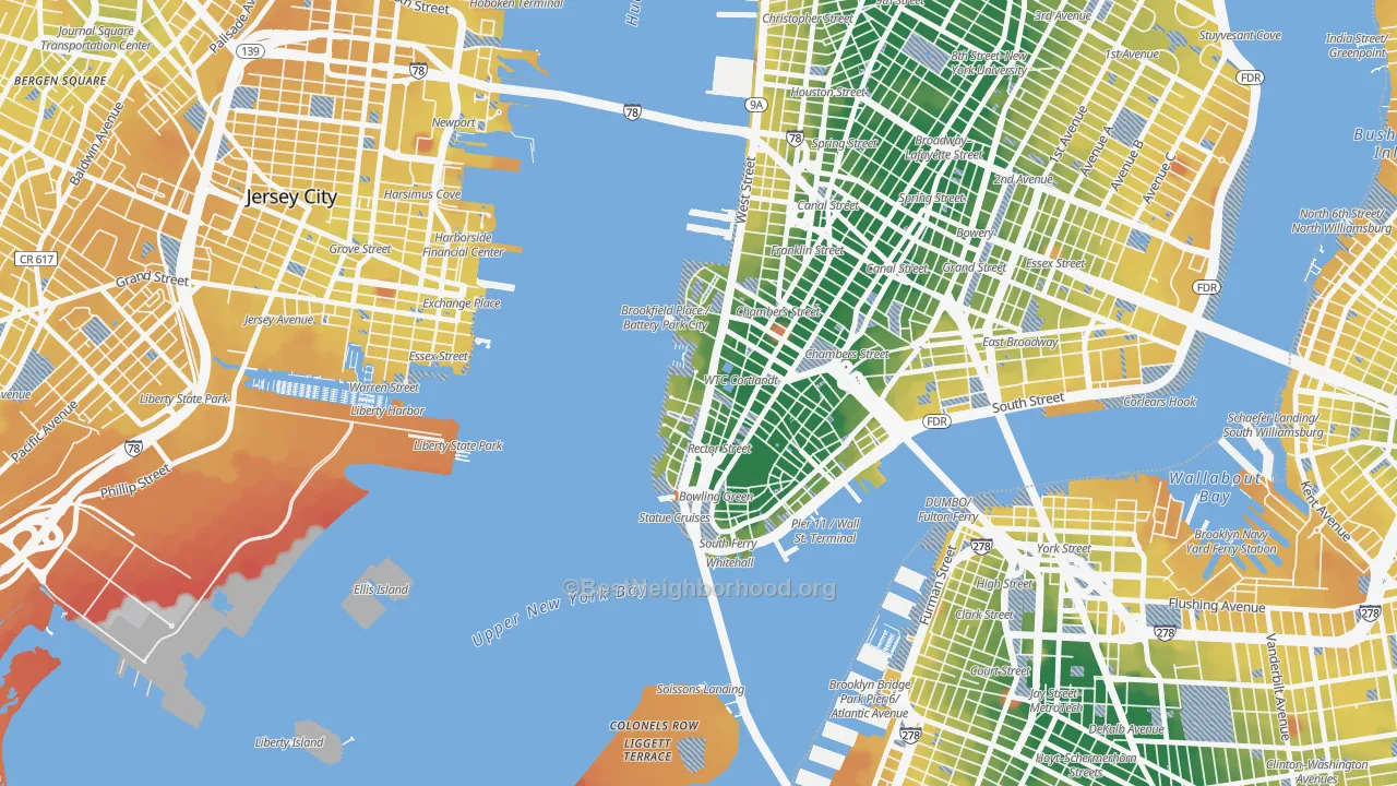 Transit Grade map of 10281, NY