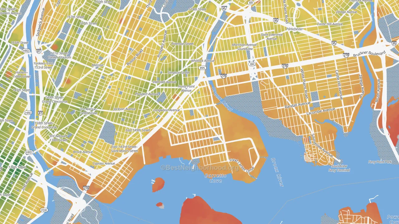 Transit Grade map of 10474, NY