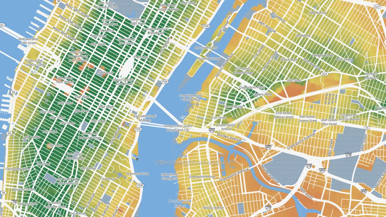 Transit Grade map of 11109, NY