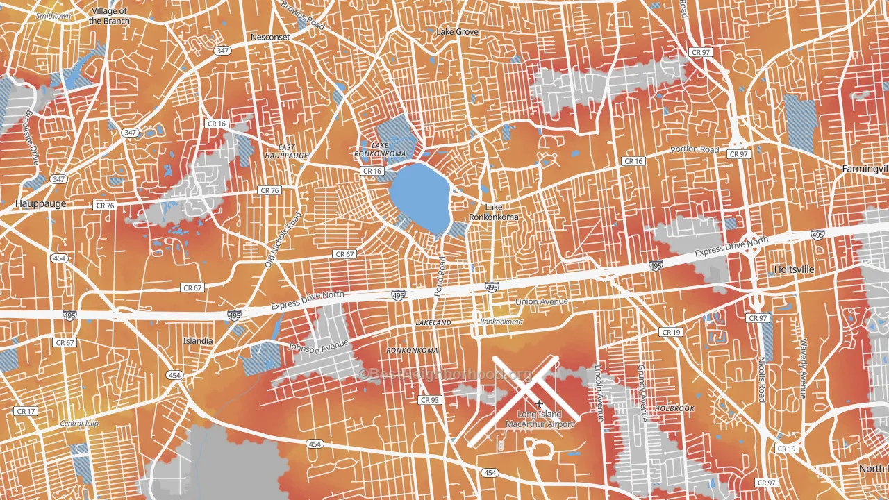Transit Grade map of 11779, NY