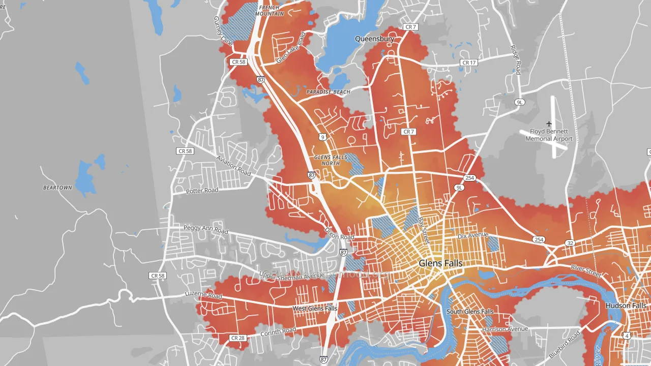 Transit Grade map of 12804, NY
