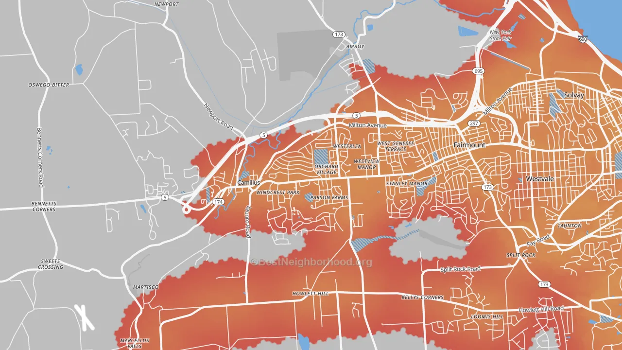 Transit Grade map of 13031, NY