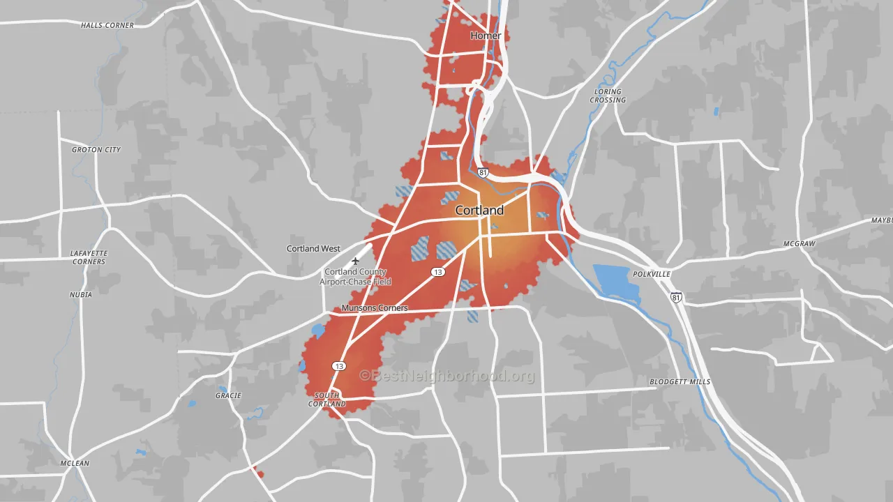 Transit Grade map of 13045, NY