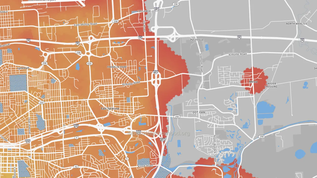 Transit Grade map of 13057, NY