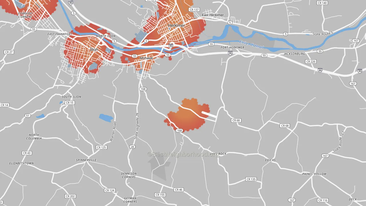Transit Grade map of 13407, NY