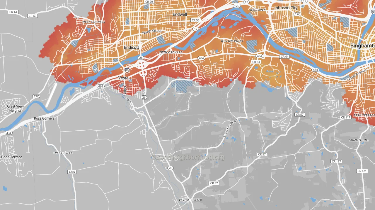 Transit Grade map of 13850, NY
