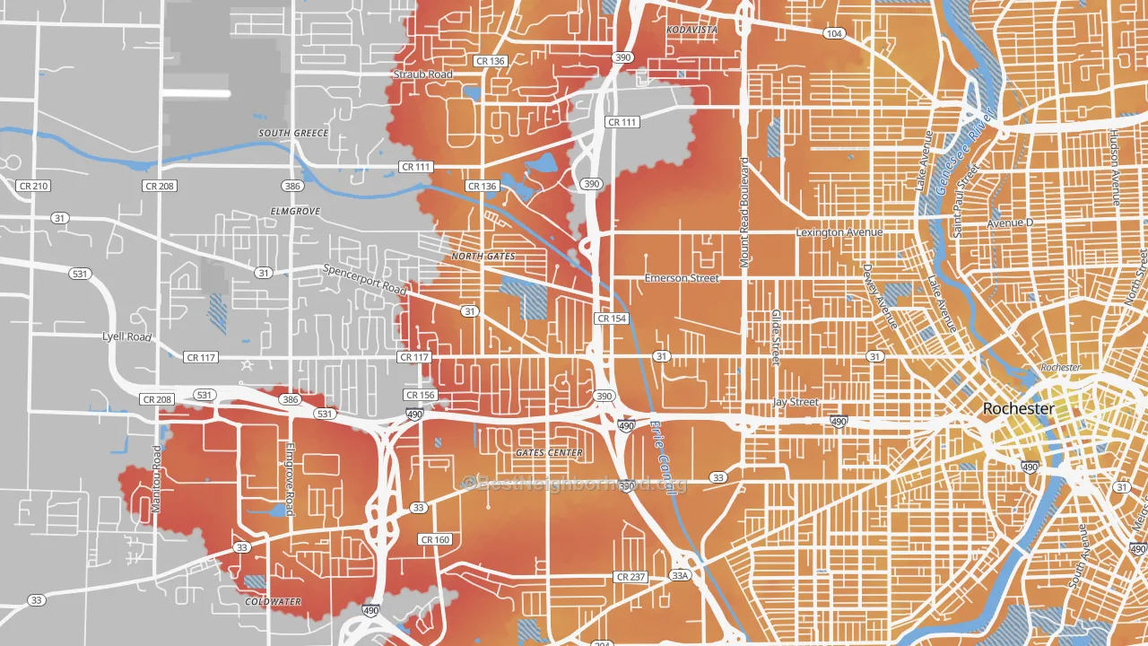 Transit Grade map of 14606, NY