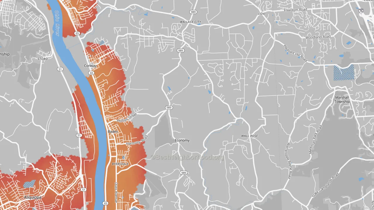 Transit Grade map of 15005, PA