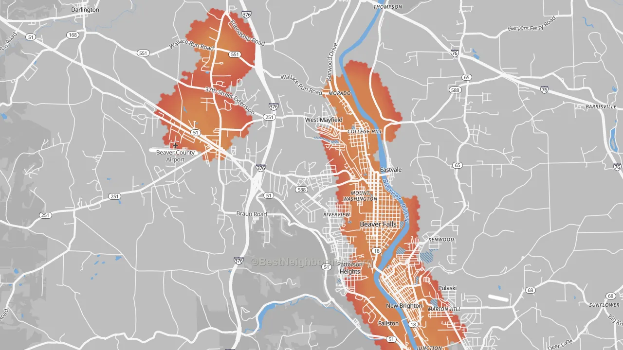Transit Grade map of 15010, PA