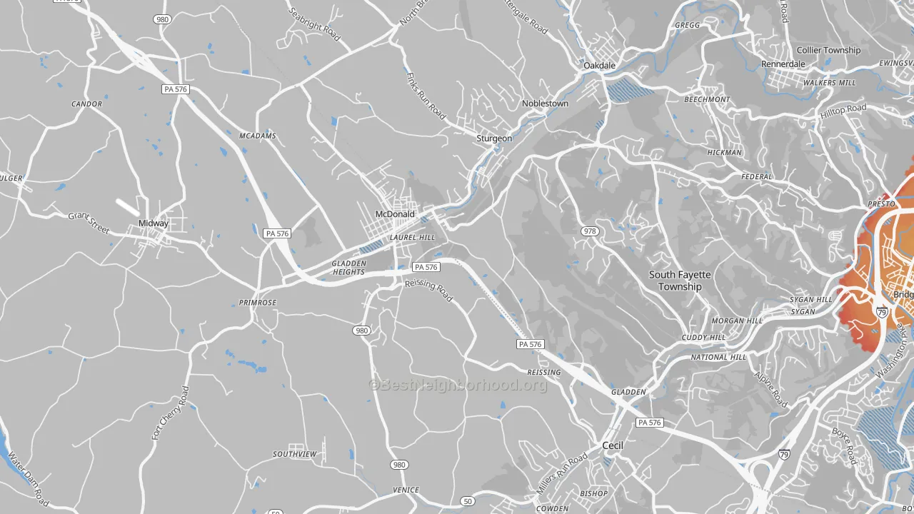 Transit Grade map of 15057, PA