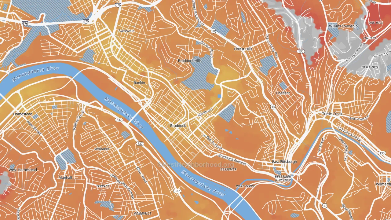 Transit Grade map of 15104, PA