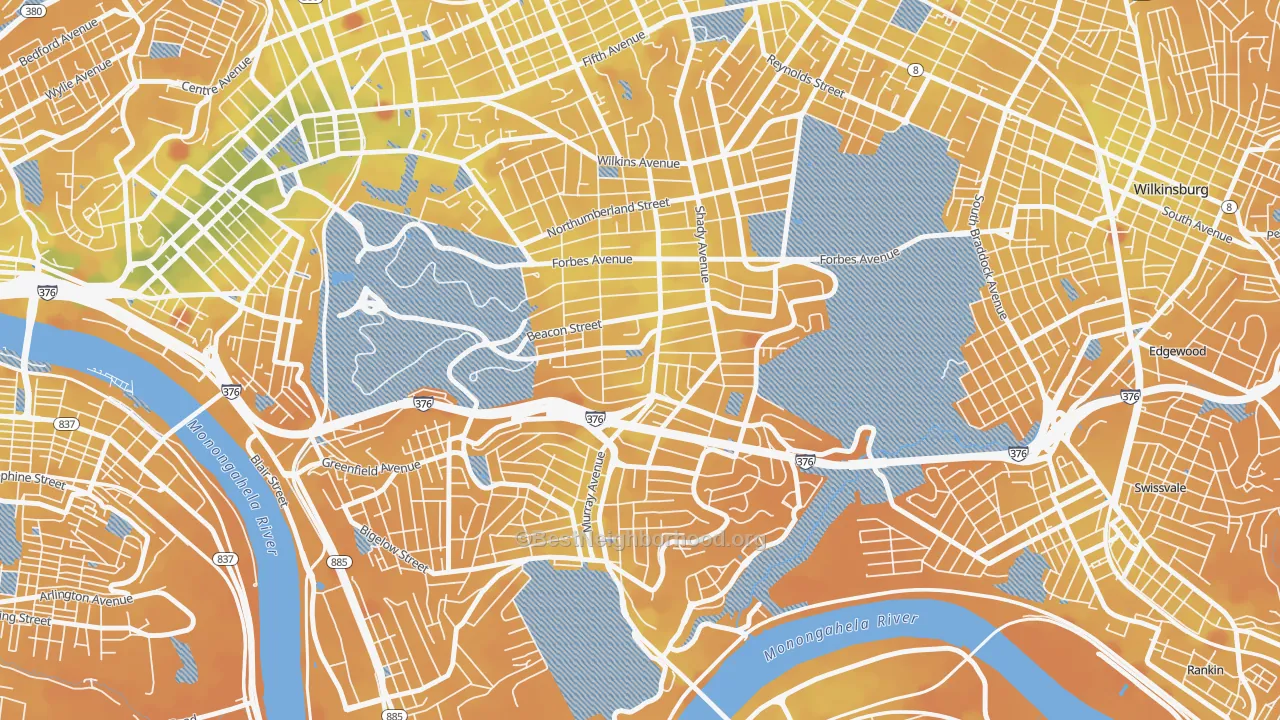 Transit Grade map of 15217, PA