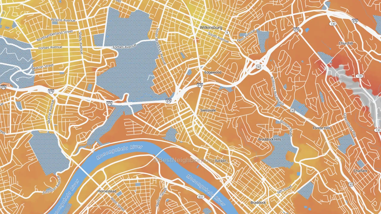 Transit Grade map of 15218, PA
