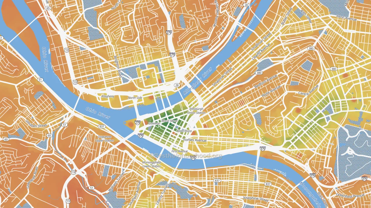 Transit Grade map of 15222, PA