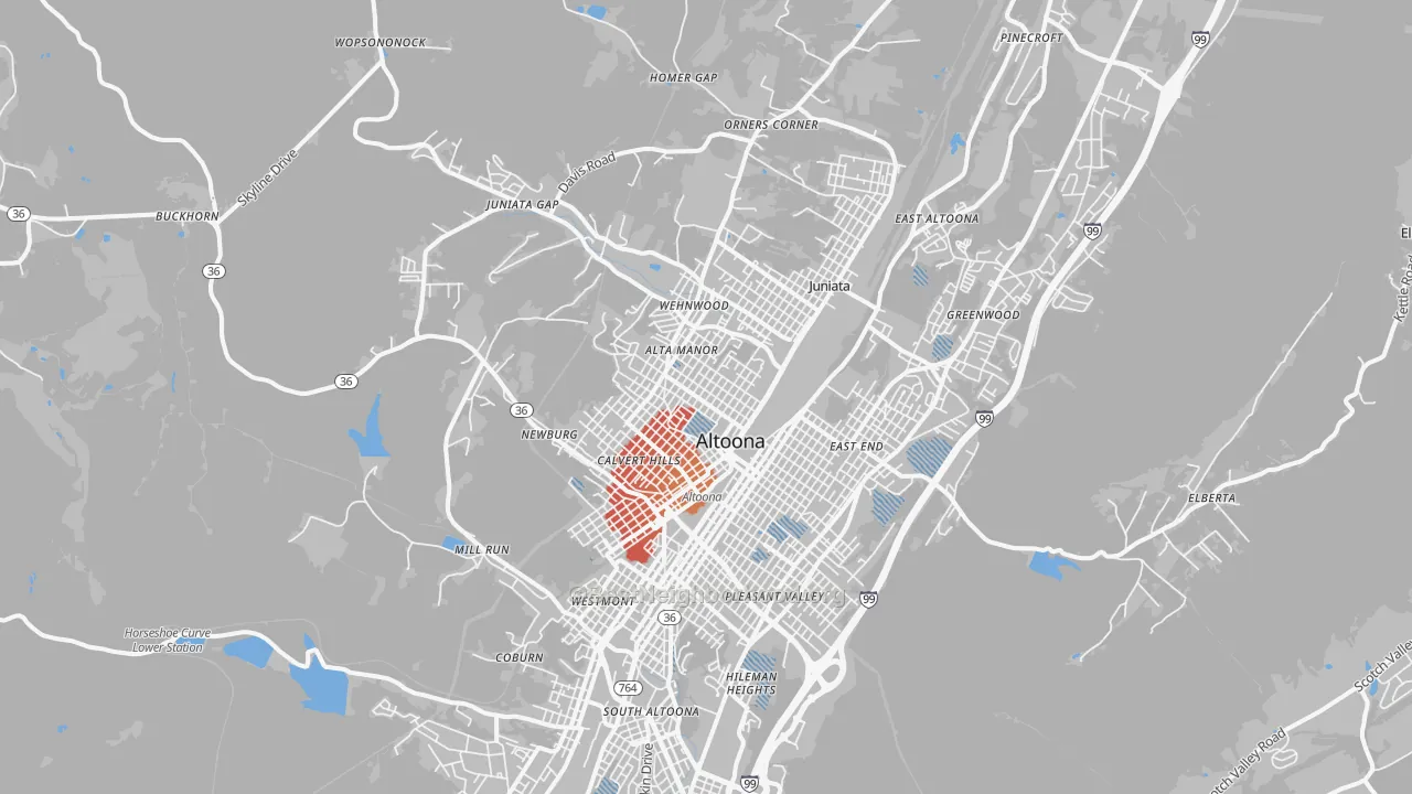 Transit Grade map of 16601, PA