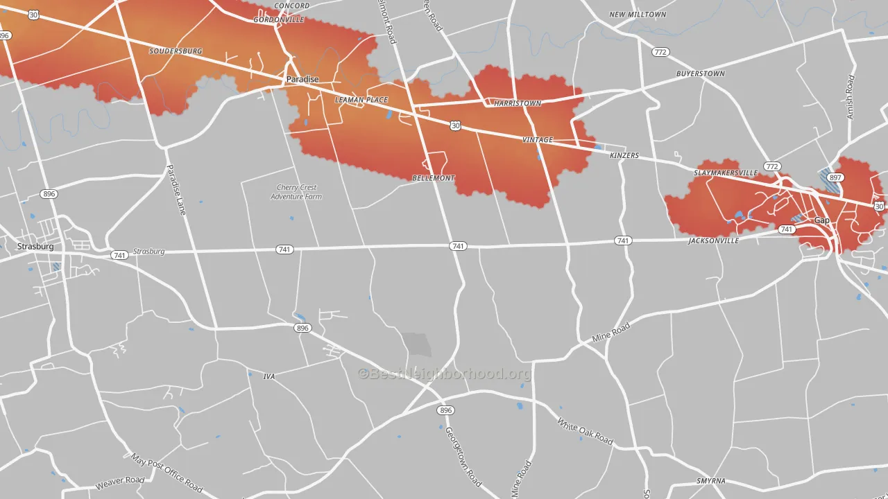 Transit Grade map of 17562, PA