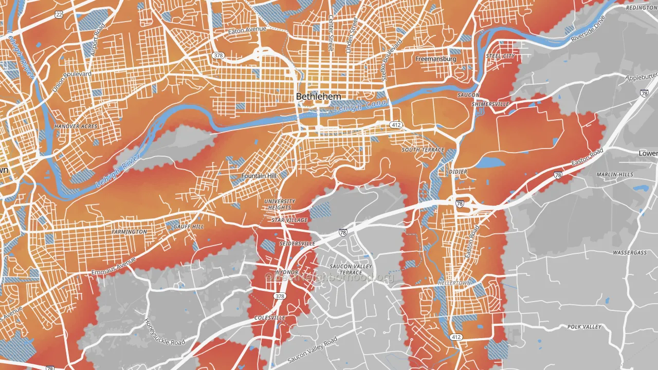 Transit Grade map of 18015, PA