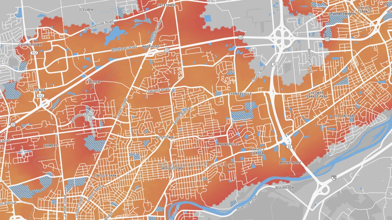Transit Grade map of 18020, PA