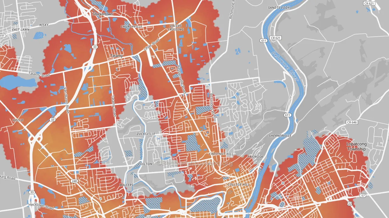 Transit Grade map of 18040, PA