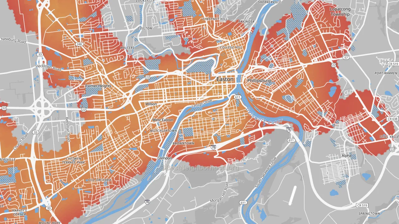 Transit Grade map of 18042, PA