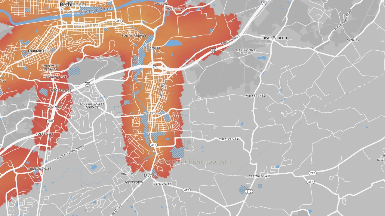Transit Grade map of 18055, PA