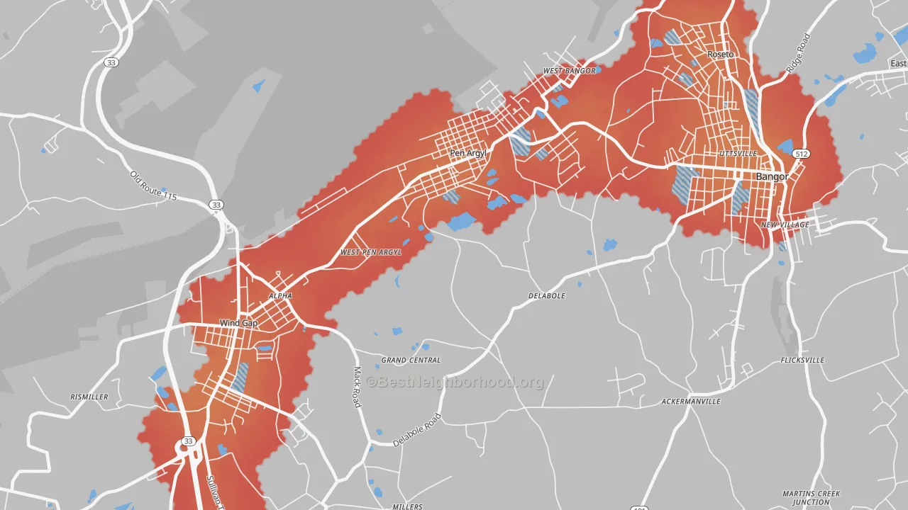 Transit Grade map of 18072, PA