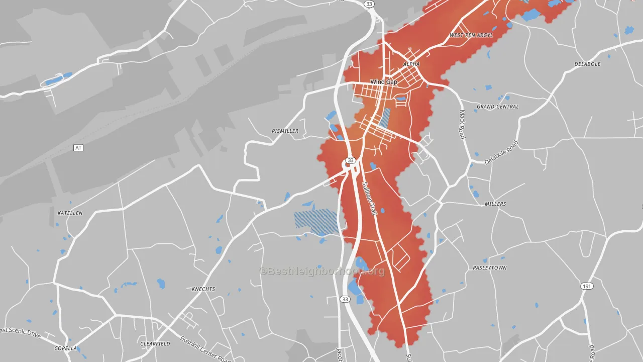 Transit Grade map of 18091, PA