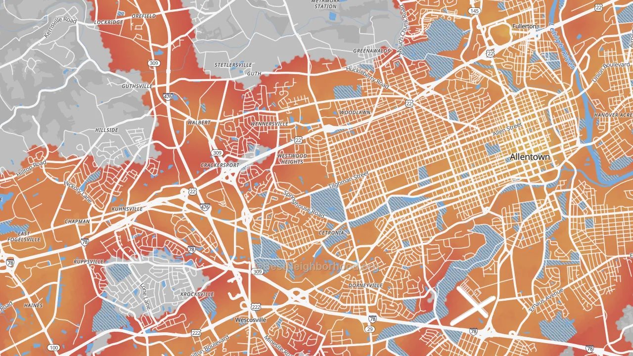 Transit Grade map of 18104, PA